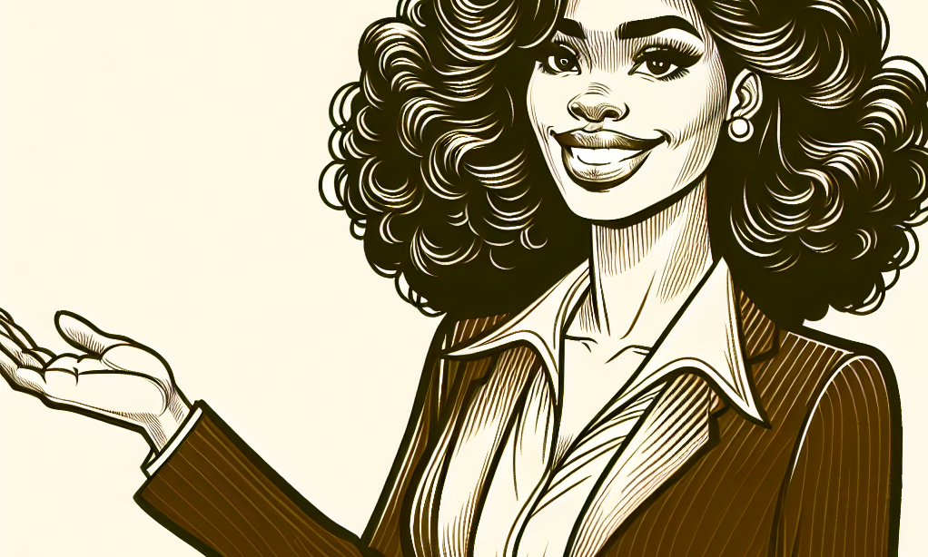 Maria MacAndrew Teaching and Coaching A line drawing of Maria MacAndrew, with big, bouncy, beautiful curly hair, wearing professional attire, depicted in the act of teaching and coaching.